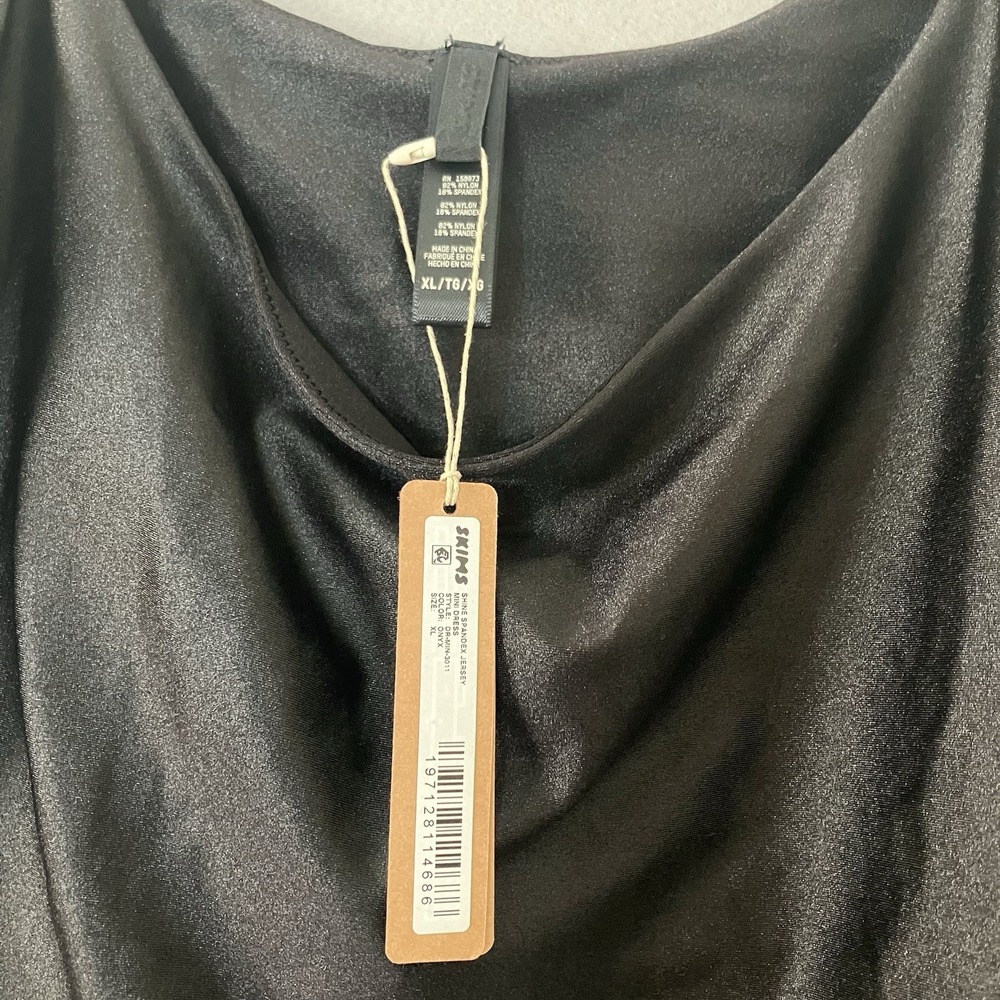 SKIMS Shine Spandex Jersey Mini Dress Nwt Size XL Babydoll Flattering Onyx - Picture 2 of 8